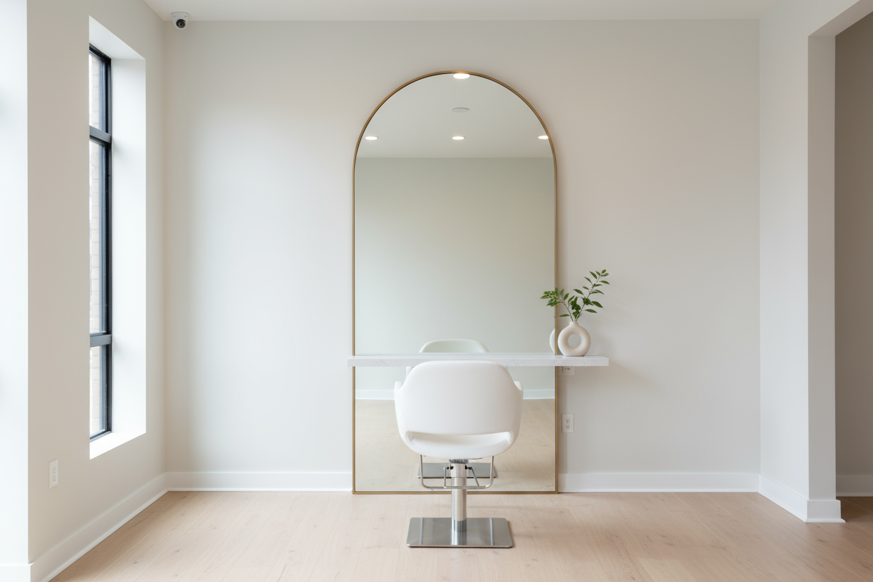 HAIRSTLYING STATION WITH LARCH ARCH MIRROR NO PRODYCTS